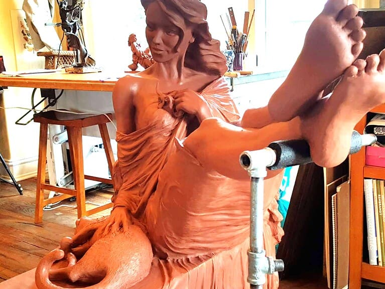 Laura Teste Sculpture Bronze Contemporary Elyse Chat Cat